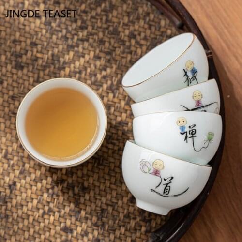 Chinese style Ceramic teacup Monk pattern Single cup Small tea cups Home Teaware Accessories Master cup tea bowl Drinkware
