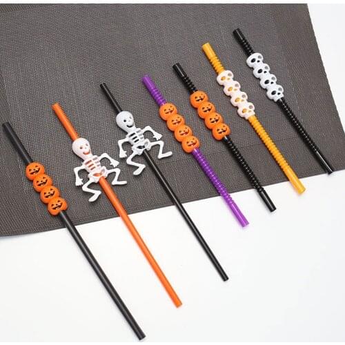 5pcs/pack Halloween Straws Skeletons Pumpkins Party Straws Bat Skull Drinking Straws Holiday Bar Home Party Halloween Decoration