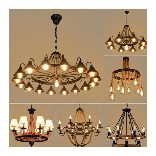 American nostalgic industrial wind bar table lamp Internet cafe restaurant creative retro wrought iron hemp rope chandelier