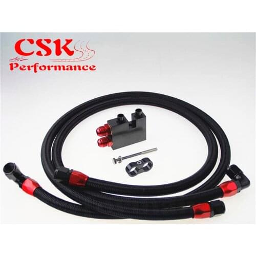 AN10 Filter Sandwich Adapter+Nylon Braided or SS Braided Oil Line Fits For BMW N54 135i (E82) 335i (E90,E92,E93) Black/Silver