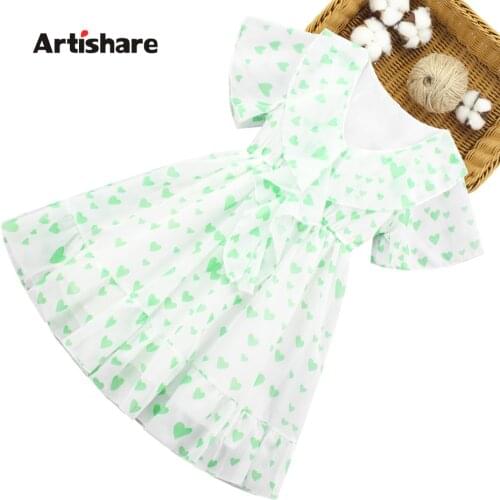 Big Girls Summer Dress Heart Pattern Dress Girls Ruffles Dress For Kids Casual Style Childrens Clothing 6 8 10 12 14