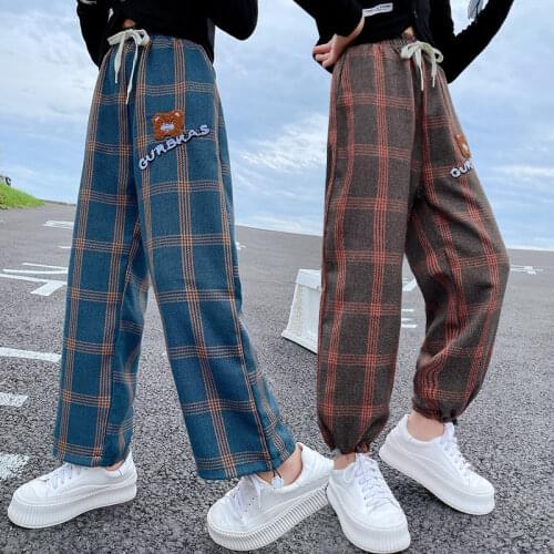 Teenage Girls Plaid Pants Spring Autumn Fashion Casual Loose Pants Kids School Harem Pants Children Trousers 6 8 10 12 14 Years