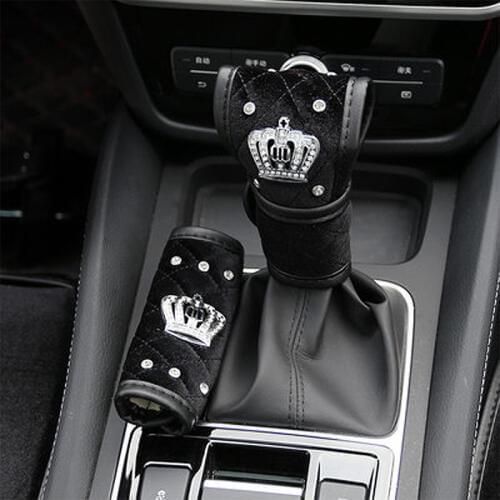 Winter Soft Plush Car Gear Cover Crystal Crown Auto Hand Brake Cover Shifter Gear Knob Cover Styling Car Interior Accessories