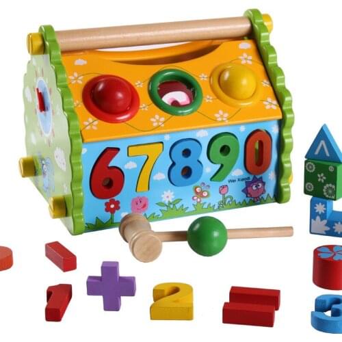 OUY Wooden Multi-functional Disassembly Wisdom House Children Shape Color Cognitive Matching Puzzle Toy