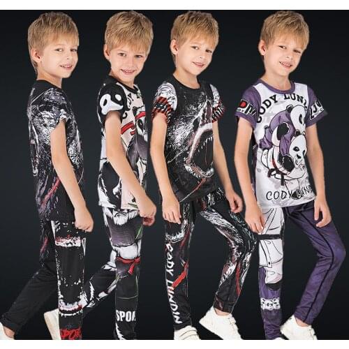 Kids MMA BJJ Rashguard Compression Shirt Pants Running Set Boys Tracksuit Childrens Jiu Jusit Muay Thai Kickboxing Sports Suit