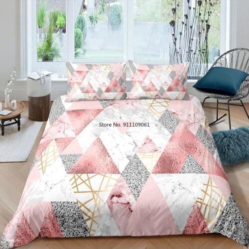 Geometric Marble Pink Bedding Set Colorful Abstract Pattern Printing Duvet Cover Bedding Sets King Size for Adults Bedroom