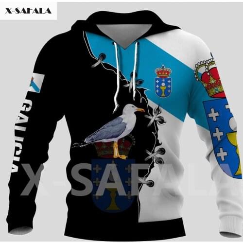 Galicia Viking Skull Country Map Flag 3D Tattoo God All Printed Hoodie Man Women Harajuku Zipper Pullover Sweatshirt Jacket