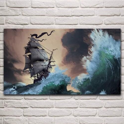 Artistic sailing ship journey storm sea waves living room decoration home decor art print wood frame fabric poster KN371