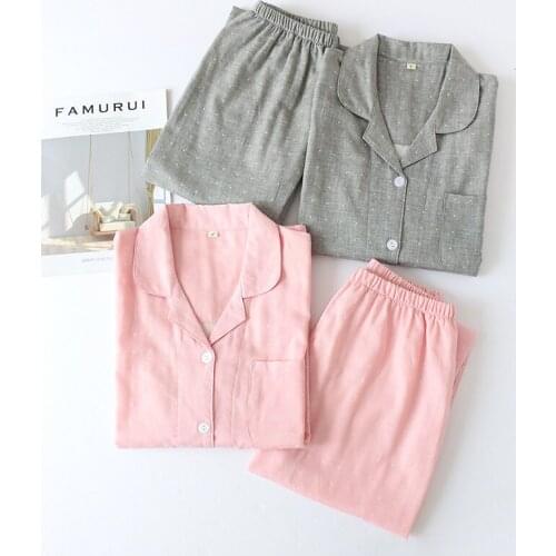 Spring Autumn Cotton Lover Homewear Full Sleeve Pant 2PC Pajama Sets Couple Polka Dot Loose Nightwear Turn-down Collar Sleepwear