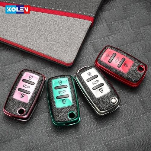 Leather + TPU Car Key Cover Case Fob For VW Volkswagen Polo Tiguan Passat B5 B6 B7 Golf 4 5 6 MK6 Jetta Lavida For Skoda Octavia