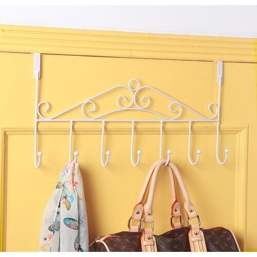 Creative 7 Hooks Wrought Iron Door Hook No Trace Hooks Kitchen Power Hanger Hook Clothes Wall Hanging Nail-Free Clothes Hanging