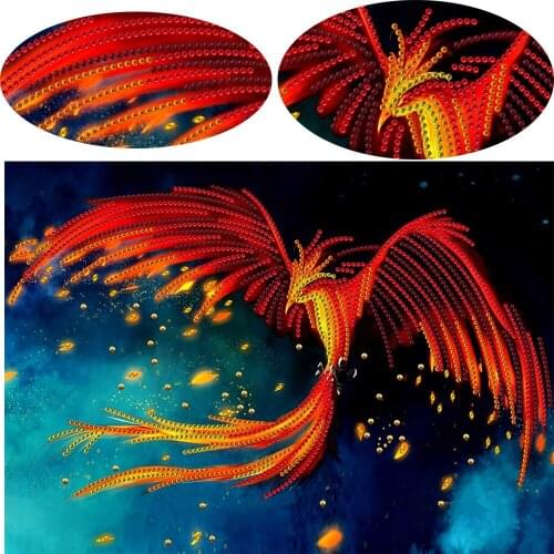 Crystals Rhinestone Diamond Painting Fantasy Special Shape Diamond Embroidery With Bead Embroidery Sparkling Phoenix Fire