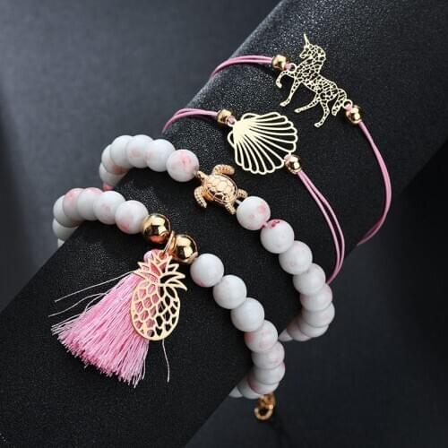 YADA 4 PCS Fashion gold Unicorn Bracelets&Bangles set For Women Bohemian Jewelry Bracelets Charm Handmade Bracelet BT200280