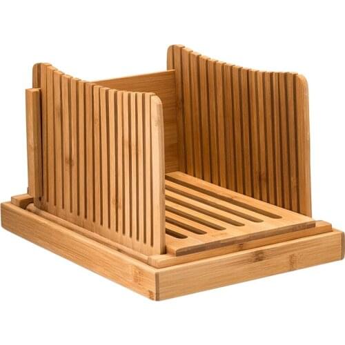 Bamboo Bread Slicer Cutting Guide - Wood Bread Cutter For Homemade Bread, Loaf Cakes, Bagels Foldable And Compact With Crumbs