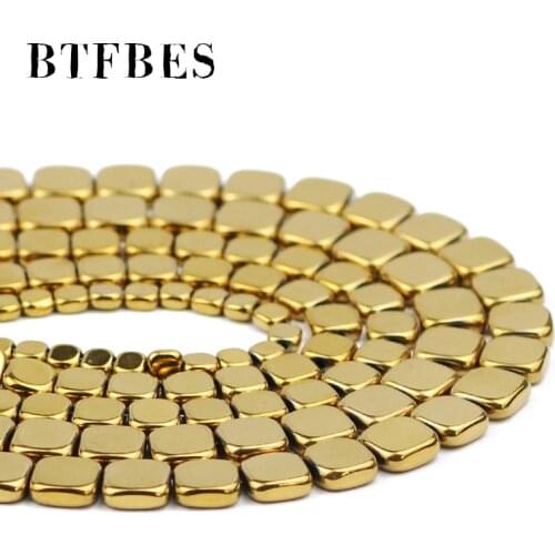 Natural Hematite Stone Gold Flat Square Shape 4/6/8MM Loose Spacers Beads For Handmade Trendy Bracelet Necklace Making Wholesale
