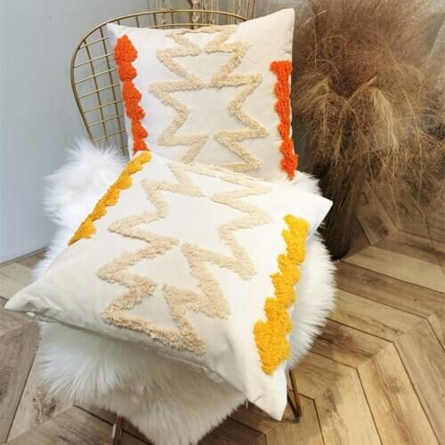 Orange Grey Morocco Geometric Embroidery Pillow Cover Yellow Dot Wave Cushion Cover Decorative Pillow Case Pillow Sham 45x45cm
