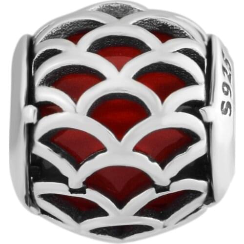 Fits Pandora Charms Bracelets Natures Radiance Beads with Red CZ 100% 925 Sterling-Silver-Jewelry Free Shipping