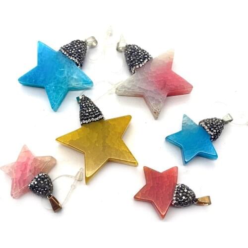 1pcs Natural Stone Agate Pendant Red Stitching Color Inlaid Diamond Charm DIY Necklace Accessorie Jewelry Making Pentagram Shape