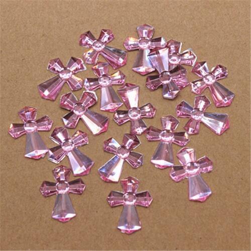 14*18mm 100pcs/lot Kawaii Pink Acrylic Rhinestone Cross Charm DIY Christening Communion Baby Shower decoration scrapbooking