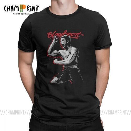 Bloodsport Movie Poster Jean Claude Van Damme T-Shirt for Men Vintage 100% Cotton Tee Shirt Round Collar T Shirt Graphic Clothes