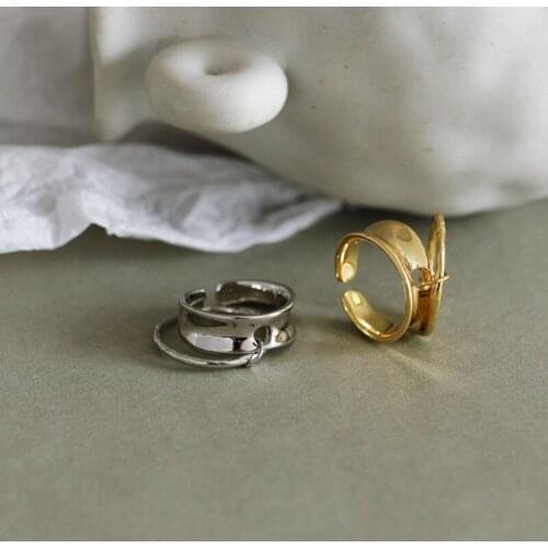 Simple 925 Sterling Silver Double Circle Rings For Women Accessories, Punk Hiphop Ring Party Female Gold Color Jewelry 2021