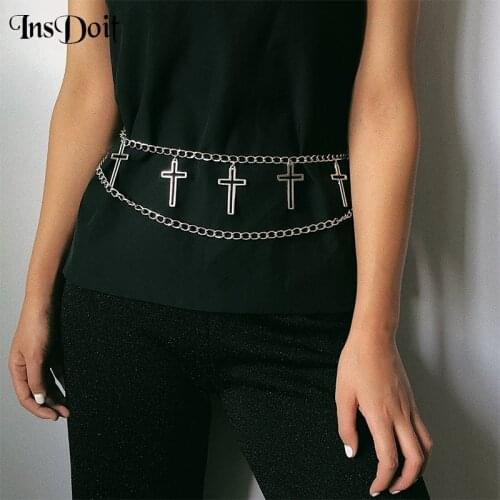 InsDoit Y2K Gothic Cross Belts Women Fashion Streetwear Punk Metal Chain Waistbelts Harajuku Hollow Out Grunge Sexy Casual Belts