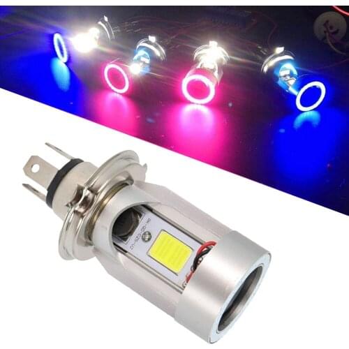 12/24V Blue/pink Angel Eye H4 LED Motorcycle Headlight Ba20d HS1 H6 Scooter Motorbike Headlamp Light Bulb DRL Accessories