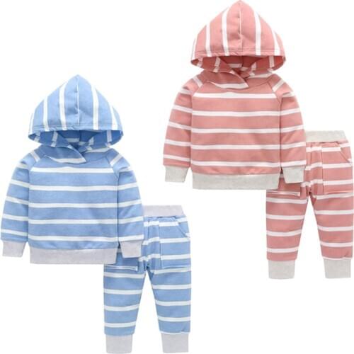 Newborn Baby Tracksuit Clothing Hooded Sweatshirt Pants Striped 2pcs Girls Boys Unisex Spring Autumn Infant Kids Clothing Sets
