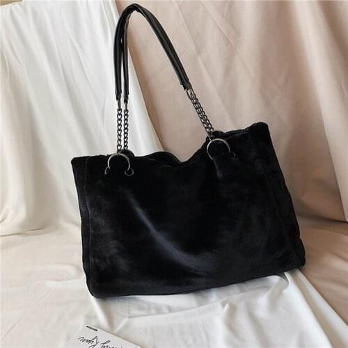 Women Shoulder Bags Casual Plush Ladies Tote Handbags Fashion Chain Large Capacity Shopping Bags Female Travel Winter Bag
