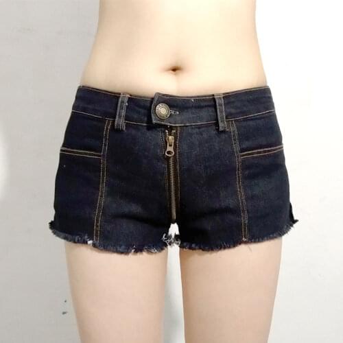 XS-4XL Zipper Open Crotch Short Jeans Feminino Tassel Hot Sexy Denim Booty Shorts Women Night Clubwear Micro Mini Bermudas Jeans