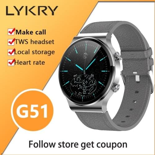 LYKRY G51 Smart Watch Women 1.28inch Bluetooth Call Local 4G Storage For Music HeartRate Mens Watches Wristband For Android ios