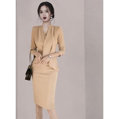 S-XL Big Size 2021 New Runway Design OL Office Work Dress Woman V-neck Long Sleeve Corset Casual Dress Ladies Sheer Woman Dress
