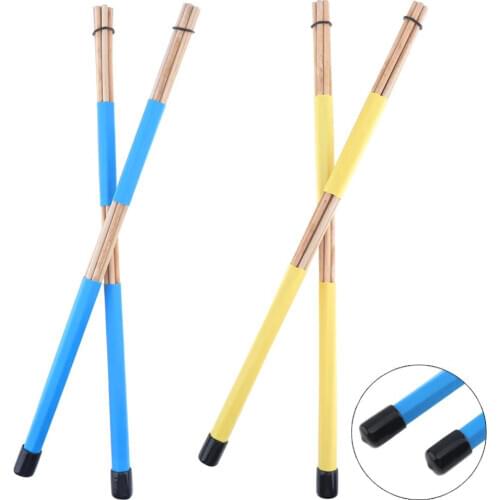 1 Pair 40cm 15.7inch Jazz Drum Brushes Bamboo Drumsticks Rubber Handle Blue / Yellow Optional