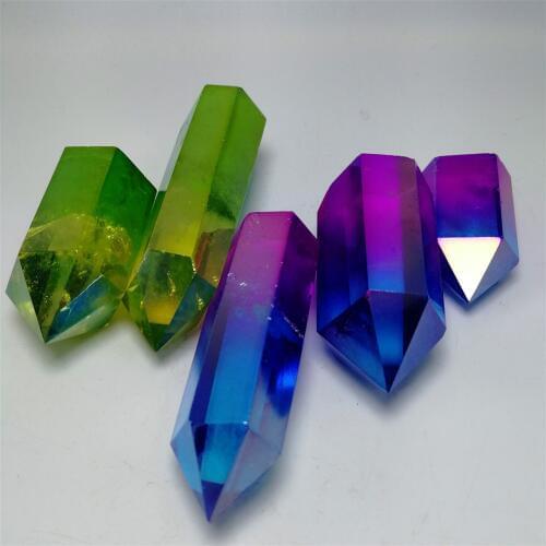 1pc 2020 new product natural crystal stone electroplate aura crystal point wand chakara crystal for decoration