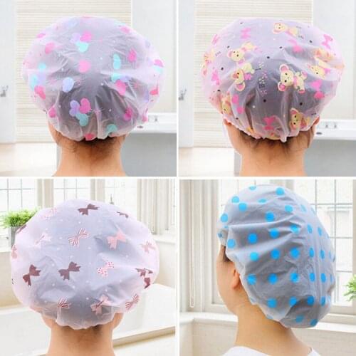 1PC Shower Cap Waterproof Hair Salon SPA Elastic Thicken For Women Bath Hat Bathroom Accessories Wave Point Bath Cap