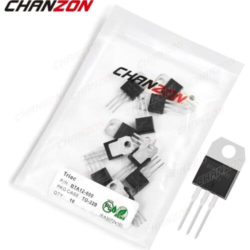 10Pcs BTA12-600 TO-220 BTA12 Triac SCR Transistor Bipolar Junction BJT Triode Tube Fets Thyristor 12A 600V Integrated Circuits