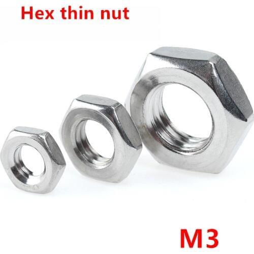 100pcs M3 Hex nut DIN439 A2-70 stainless steel SUS304 Hexagon Hex Thin Nut