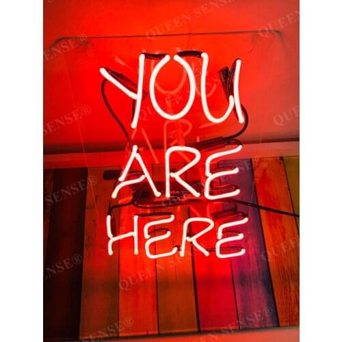 14“ You Are Here Red Acrylic Custom Neon Light Lamp Sign Beer Bar Handmade Glass Decorate Home Wall Room Windows Tube Artwork