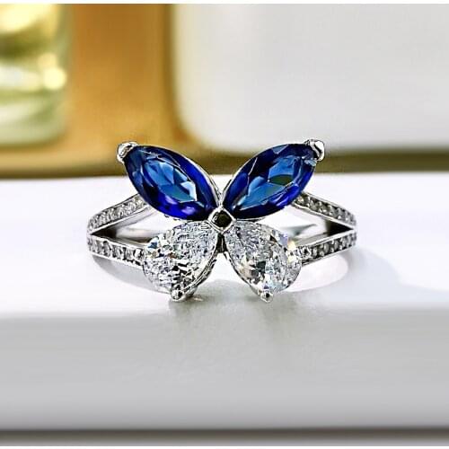 2021New Luxury 100% 925 Sterling Silver Wedding Butterfly Sapphire Rings High Carbon Diamond For Women Party Fine Jewelry Gifts