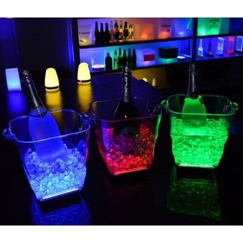 5L Color Changing Rechargeable Plastic Clear LED Ice Bucket Bottle Cooler for wine beer
