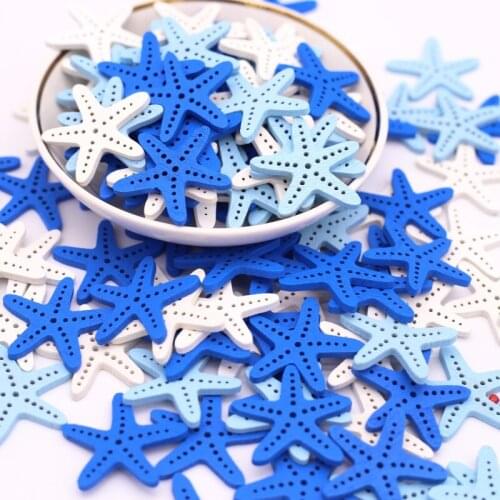 50pcs Mixed Starfish Self-Adhesive Stickers 30mm Wooden Carving Button Child Handmade DIY Painting Material Craft Supplies