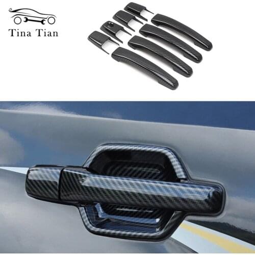 Fit For Mitsubishi PAJERO 2007-2019 2020 Door Handle Tirm Accessories Carbon Fiber Color Door Handle Cover styling Auto parts