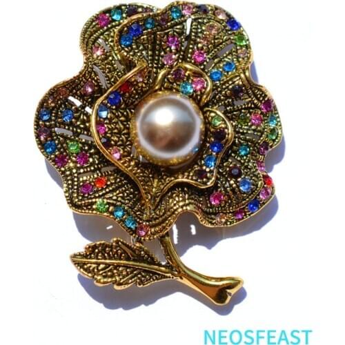 Vintage Jewelry Antique Rose Rhinestone Retro Brooch Women Elegant Pin Dress Decoration Mix Color Ladies Party Gifts Accessories