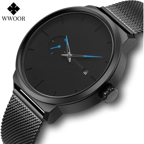 WWOOR Fashion Mens Watches Top Brand Luxury Ultra Thin Quartz Wristwatch Casual Mesh Steel Waterproof Sports Clocks Reloj Hombre