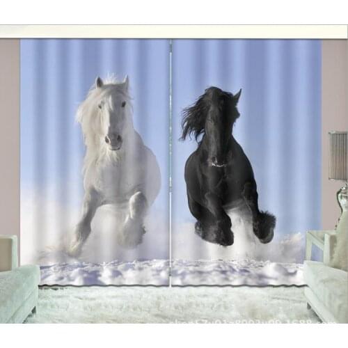 Black and white horse 3D Window Curtains Blackout Living Room office Bedroom Drapes Rideaux Cortinas Customized size pillowcase