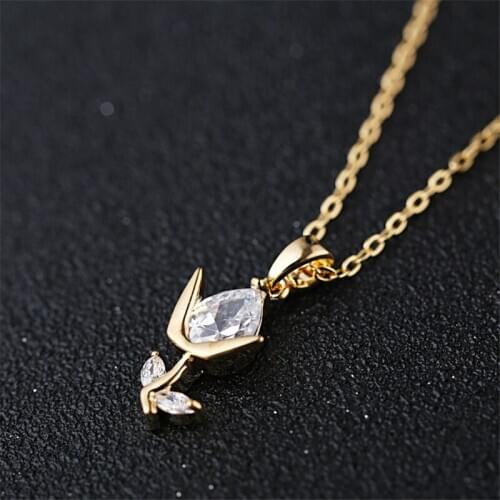 Flower Charms Stainless Steel Luxury Pendants Necklaces Chain Women Wedding Engagement CZ Crystal Cubic Zircon Party Jewelry