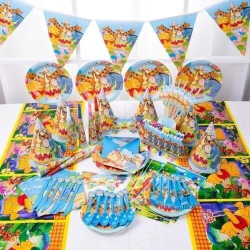 Disney Winnie The Pooh Birthday Party Supplies Disposable Party Tableware Winnie The Pooh Birthday Banner Cups Plates Napkins