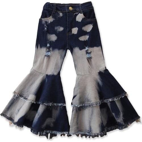 For 1-6 Years Girls Bell Bottom Pants Boot Cut Cotton Breathable Toddler Girls Fashion Trousers Ruffles Clothing