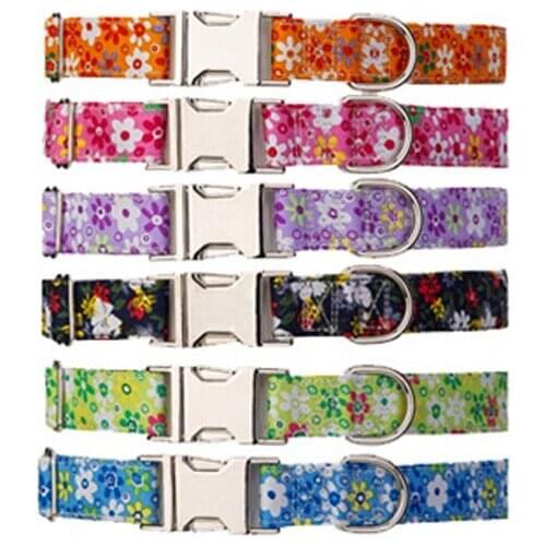 Custom Dog Collar Floral Cat Collar Personalized with Metal Buckle Adjustable Puppy Necklace Pet Accessory for Small Medium Dog