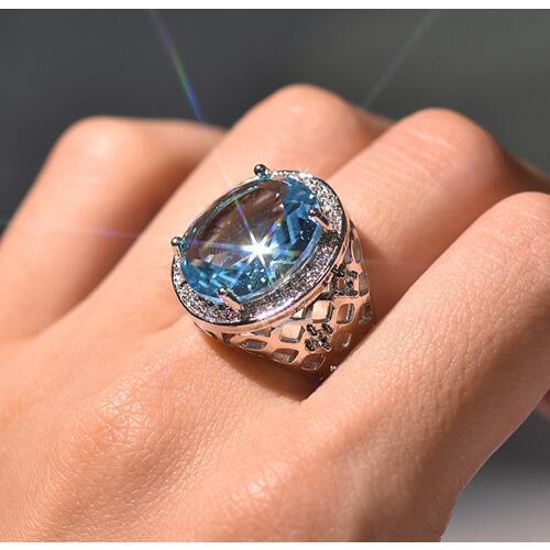 Aquamarine emerald gemstones blue green crystal zircon diamonds rings for women vintage luxury jewelry bijoux bague silver color